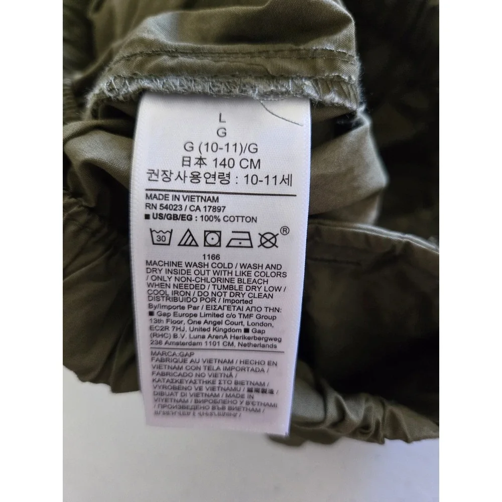 NWT Gap Kids L Girls 10 Parachute Pants Army Green Cargo Elastic Waist Cotton